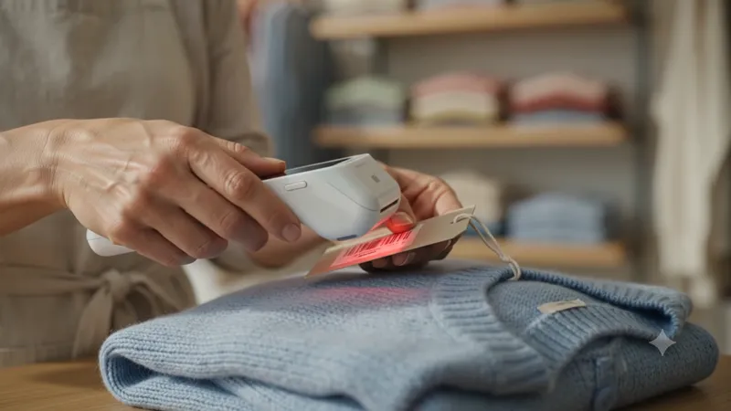 Boutique owner scanning a sweater barcode with a handheld point of sale